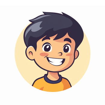 Cheerful Cartoon Boy with Short Black Hair Wearing Orange T-shirt in Round Frame png