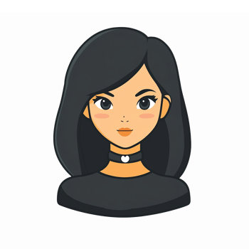 Stylish Female Character with Black Hair and Choker Necklace for Modern Design Projects png