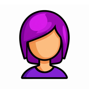 Stylized Female Character with Purple Hair and Round Face in a Minimalist Design Style png