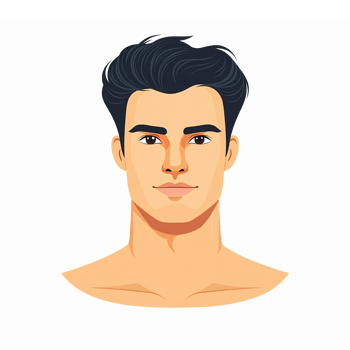Stylish Young Man Portrait Modern Illustrated Face with Dark Hair and Clean Skin png