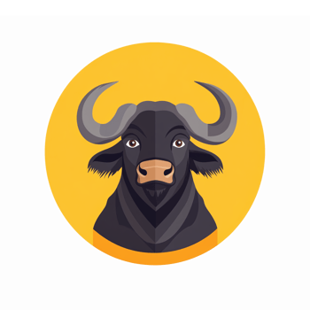 Bold Buffalo Head with Distinctive Horns on Vibrant Yellow Background for Sports and Branding png