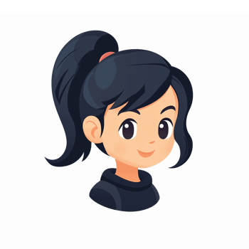 Cute Cartoon Girl Character with Black Hair and Ponytail for Fun Designs and Illustrations png