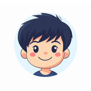 Cute Cartoon Boy Character Face with Smiling Expression and Dark Hair png