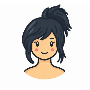 Cute Cartoon Character with Black Hair in Ponytail Smiling Portrait for Fun Design Projects png