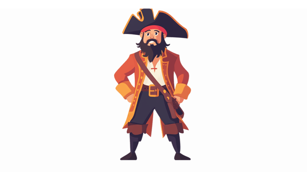 Cartoon Pirate Character in Colorful Costume with Hat and Beard for Adventure Themes png