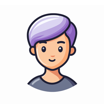 Cartoon Character Portrait of a Young Boy with Purple Hair and Friendly Expression png