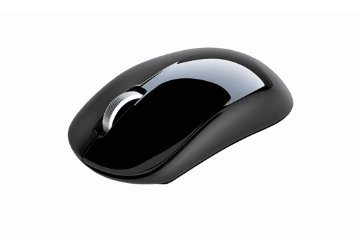 Elegant Black Wireless Computer Mouse with Smooth Surface Reflection for Modern Tech Setup png