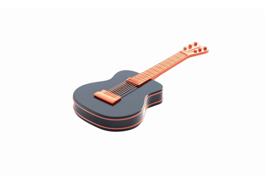 Stylish Black Acoustic Guitar with Orange Accents on Transparent Background for Music Design png