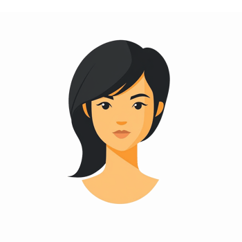 Elegant Female Avatar with Black Hair Featuring Expressive Face for Profile and Social Media png