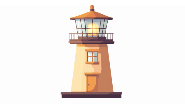Colorful Lighthouse Illustration with Beam of Light for Coastal Decor and Navigation Themes png