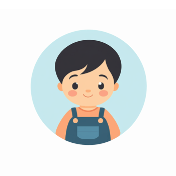 Cute Cartoon Boy Character in Overalls with Smile on a Light Blue Background png