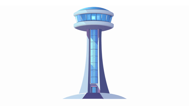 Modern Airport Control Tower Illustration with Transparent Background png