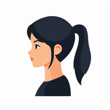 Profile Portrait of Young Woman with Long Dark Hair in Ponytail on Transparent Background png