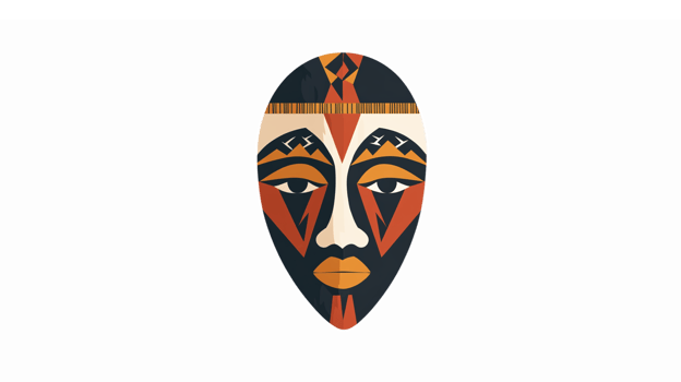 Colorful Tribal African Mask Illustration on Transparent Background png