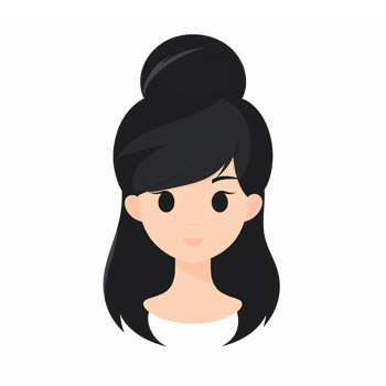 Female Character Portrait with Long Black Hair and Bun for Personal and Professional Use png