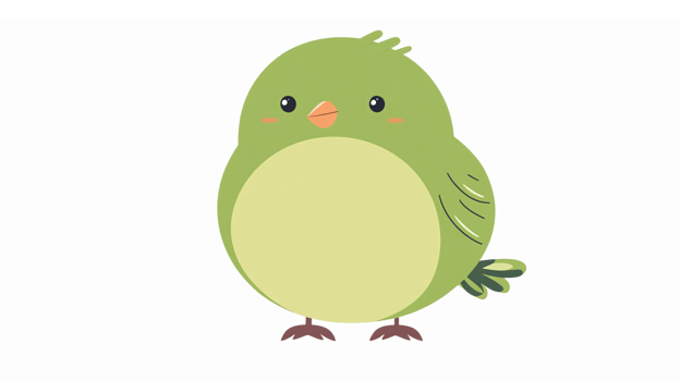 Cute Round Green Bird Cartoon Character with Big Eyes for Childrens Designs png