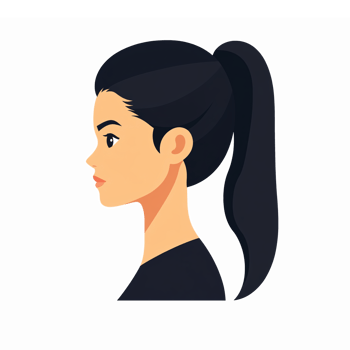 Profile Portrait of a Young Woman with Long Dark Hair in a Ponytail on Transparent Background png