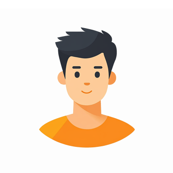 Smiling Young Man with Dark Hair Wearing Orange T-Shirt Illustration png