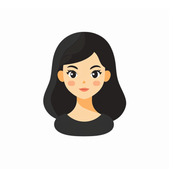 Stylish Cartoon Character Portrait of a Woman with Black Hair and Fair Skin on Transparent Background png
