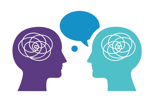 Conversation between Two People. Creative heads illustration, isolated on white vector