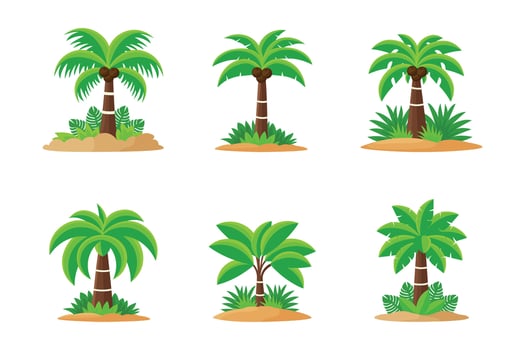 palm trees on small islands set flat illustration isolated on white background. vector