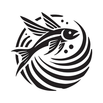 High Detail Flying Fish Silhouette for Printing vector