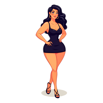 Elegant Drawing of a Woman in a Black Dress png