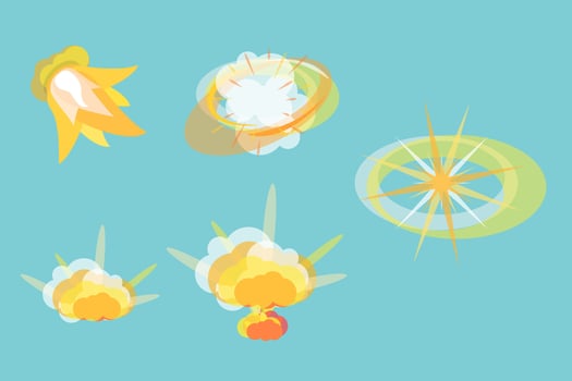 3D Isometric Flat Set of Blast Effects, Effects of an Explosion with Smoke vector