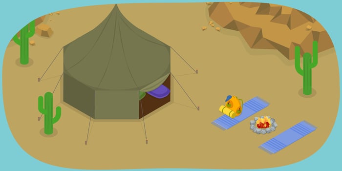 3D Isometric Flat Conceptual Illustration of Bedouin Camp, Safari Tent in the Desert Savannah vector