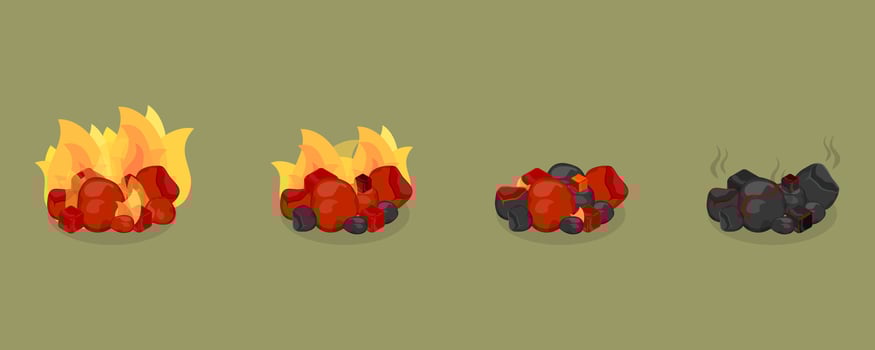3D Isometric Flat Set of Burning Charcoals, Glowing Coals vector