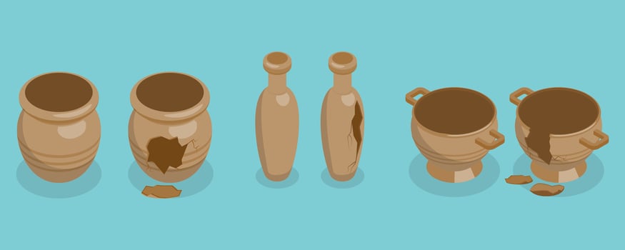3D Isometric Flat Set of Antique Pottery, Museum Ceramic vector