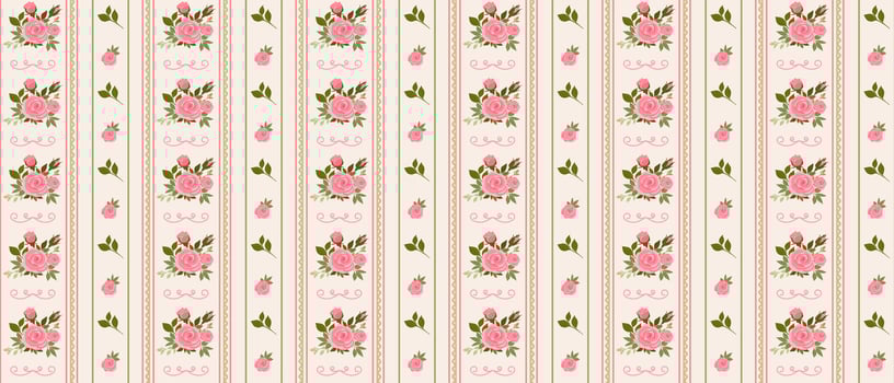 Colorful vintage floral seamless pattern with roses. Retro striped wallpaper with roses. vector