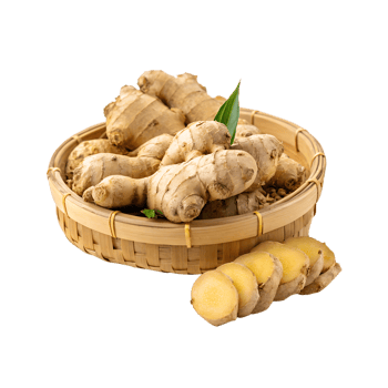 Fresh Ginger Roots in a Woven Basket png