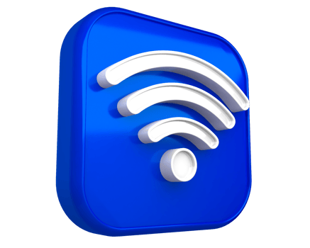 left view of white wifi icon on blue box 3d render png