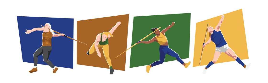 Javelin throwing female athlete characters. Sport, javelin, athletics concept. Cartoon flat illustration. vector