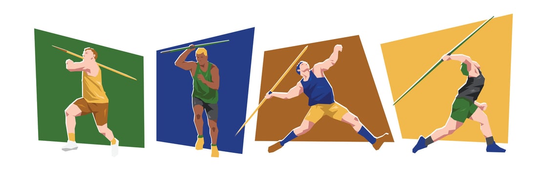 Javelin throwing male athlete characters. Sport, javelin, athletics concept. Cartoon flat illustration. vector