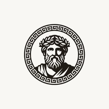 Greek ancient philosopher Figure Face Head Statue logo design with border vector