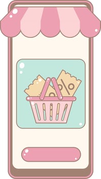 Online Shop Screen Displaying Shopping Basket With Discount Coupon for Deals or Promotional Offers. Cute and Simple Style. vector