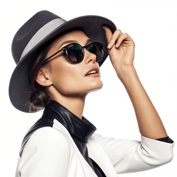 Chic fashion moment stylish woman in sunglasses urban setting portrait daylight close-up modern aesthetic png