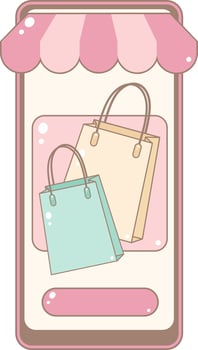 Online Shop Screen Displaying Shopping Bags. Cute and Simple Style. vector