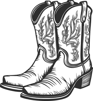 Sweet Vintage Cowboy Boot Line Art Illustration Western Footwear Sketch vector