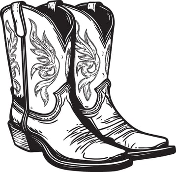 Hand drawn Cowboy Boots with Winged Design vector
