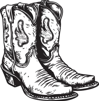 Vintage Cowboy Boot Line Art Illustration Western Footwear Sketch vector