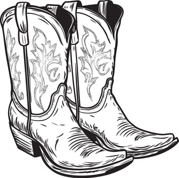 Elegant Vintage Cowboy Boot Line Art Illustration Western Footwear Sketch vector