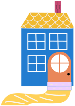 A house with a yellow door and a yellow carpet png