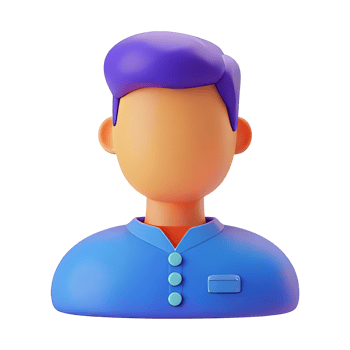 Colorful 3D Character with Blue Shirt and Purple Hair png