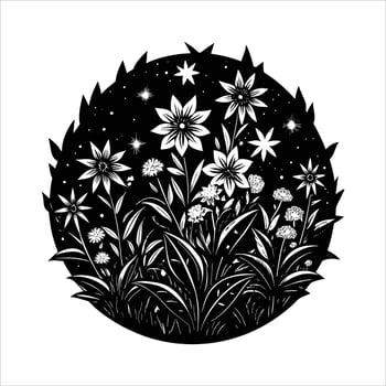Flowers In A Circle Canvas vector