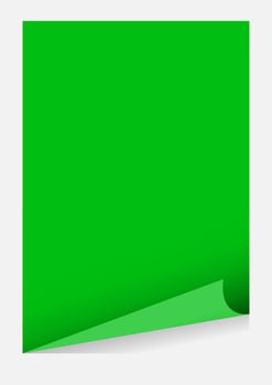 green paper with curl corner, rectangle sheet with curled corner vector