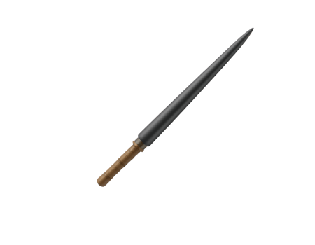 Realistic 3D render of a spear with a wooden handle and metal blade on transparent background png