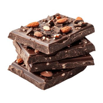 Stacked Dark Chocolate Almonds Chunks on Transparent Background, Food Photography png